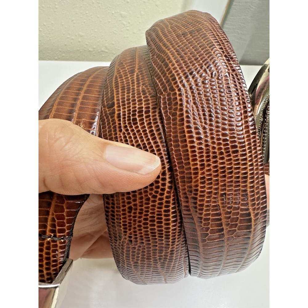 Remo Tulliani Mens Size 44 Genuine Leather Belt Brown Textured Lizard - Picture 4 of 15